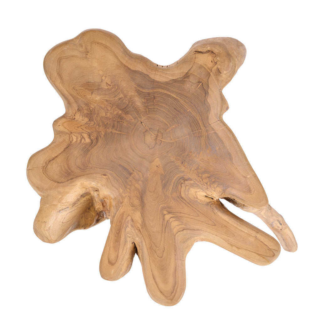 Tabouret racine teck organique naturel pour salon – H45 cm