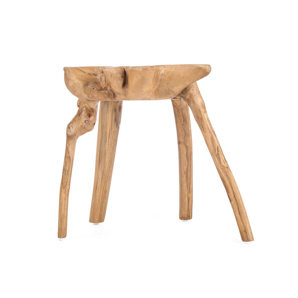 Tabouret racine teck organique naturel pour salon – H45 cm