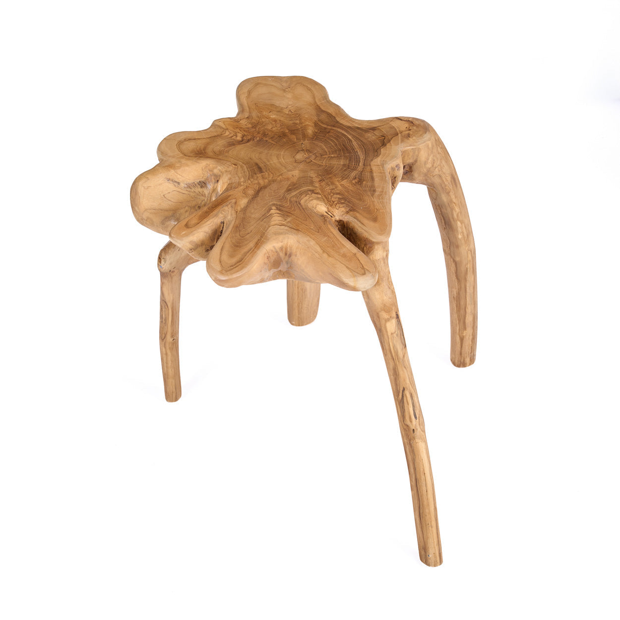 Tabouret racine teck organique naturel pour salon – H45 cm