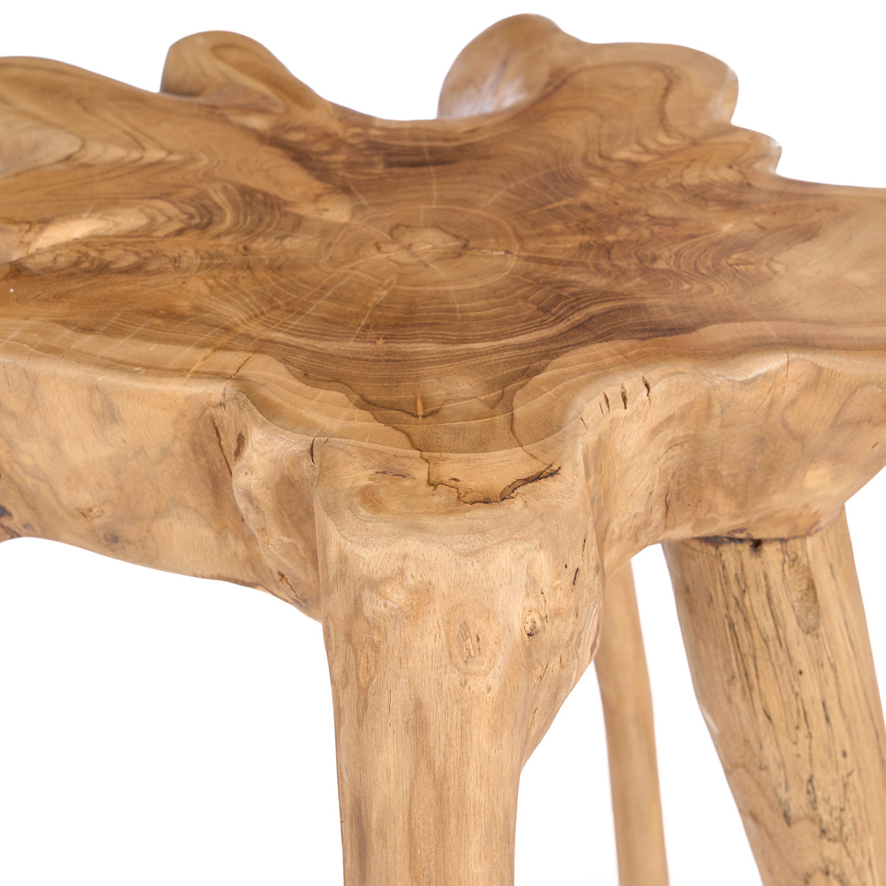 Tabouret racine teck organique naturel pour salon – H45 cm