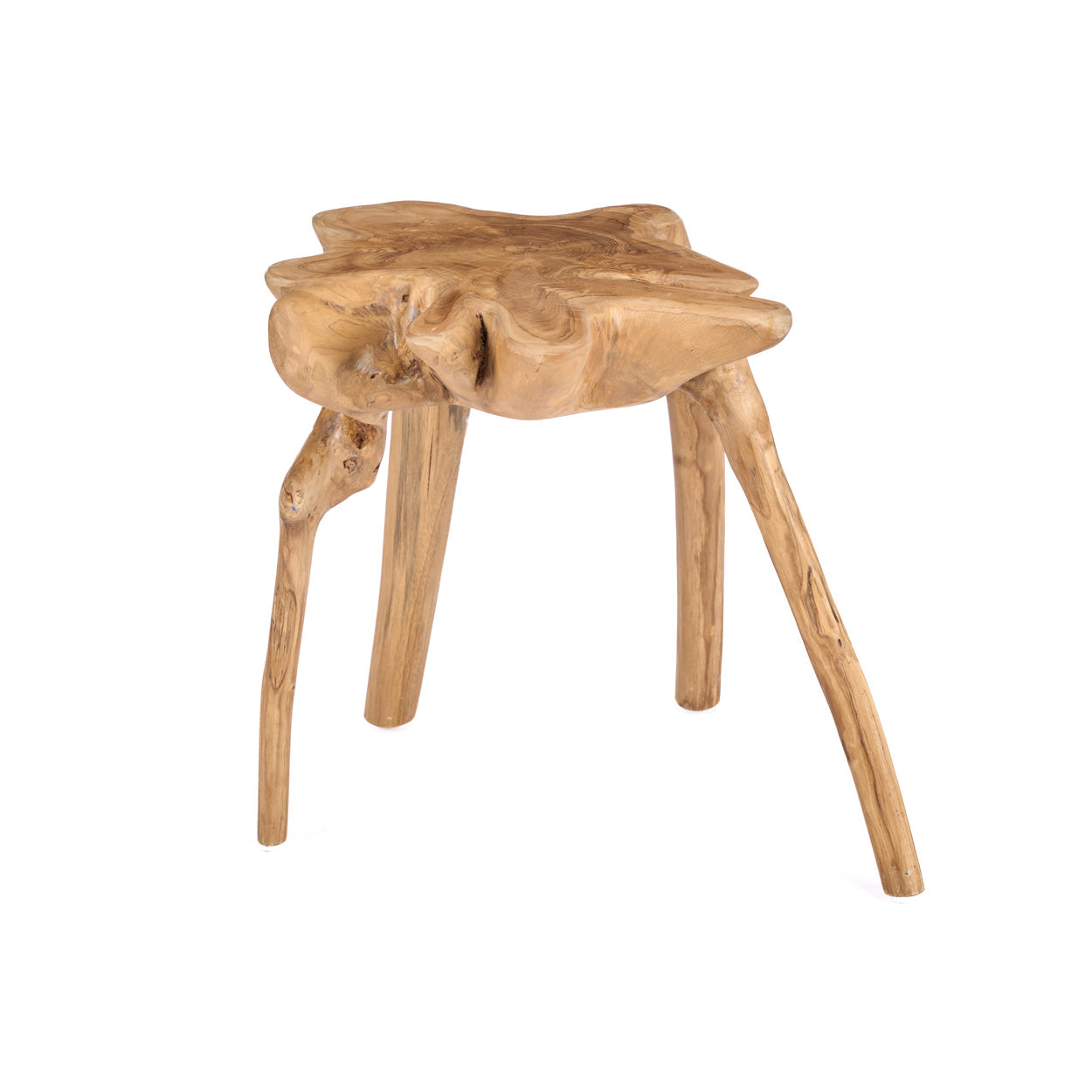 Tabouret racine teck organique naturel pour salon – H45 cm
