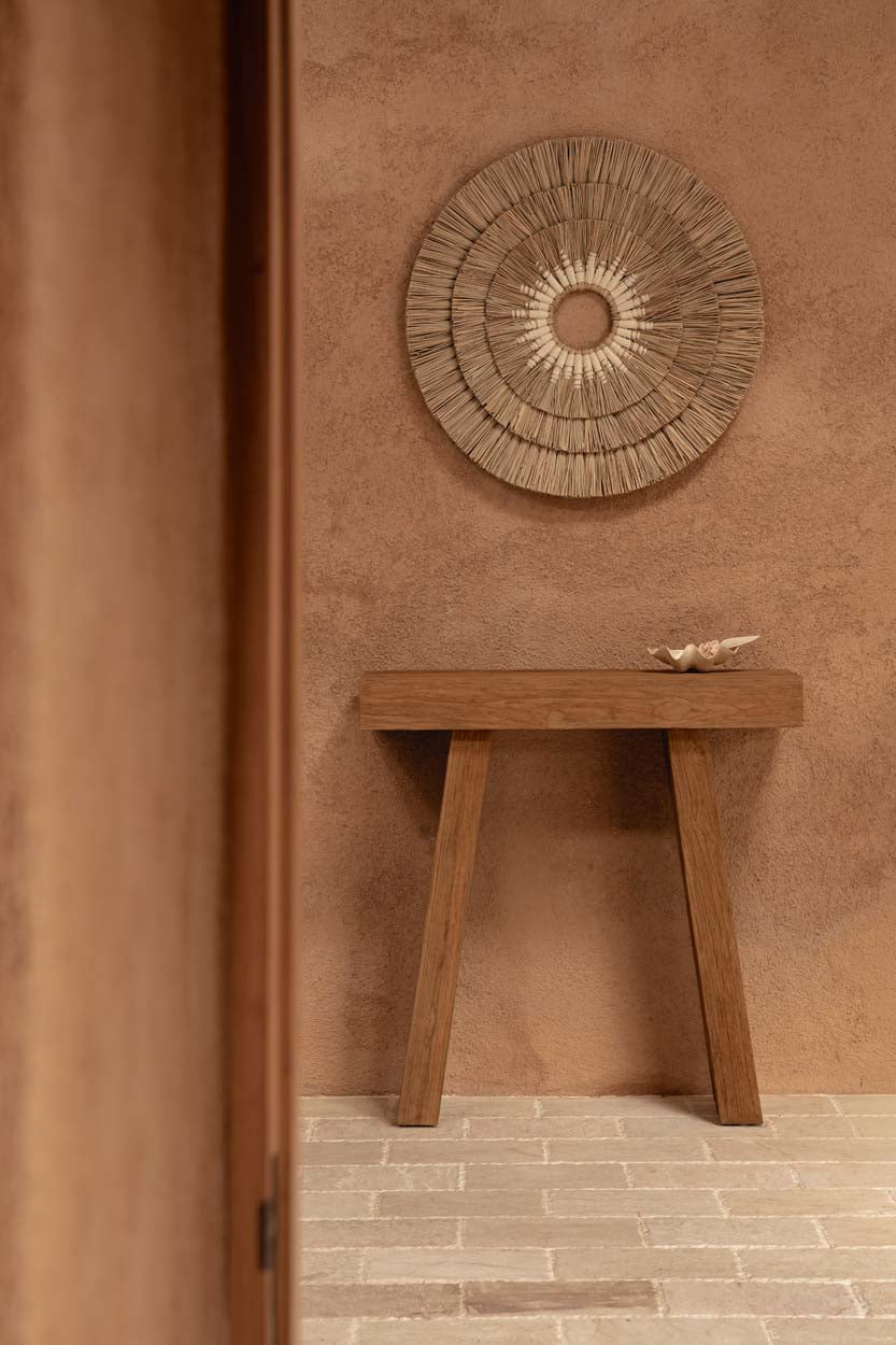 Table console teck massif naturel pour salon ou entrée – 86x30 cm