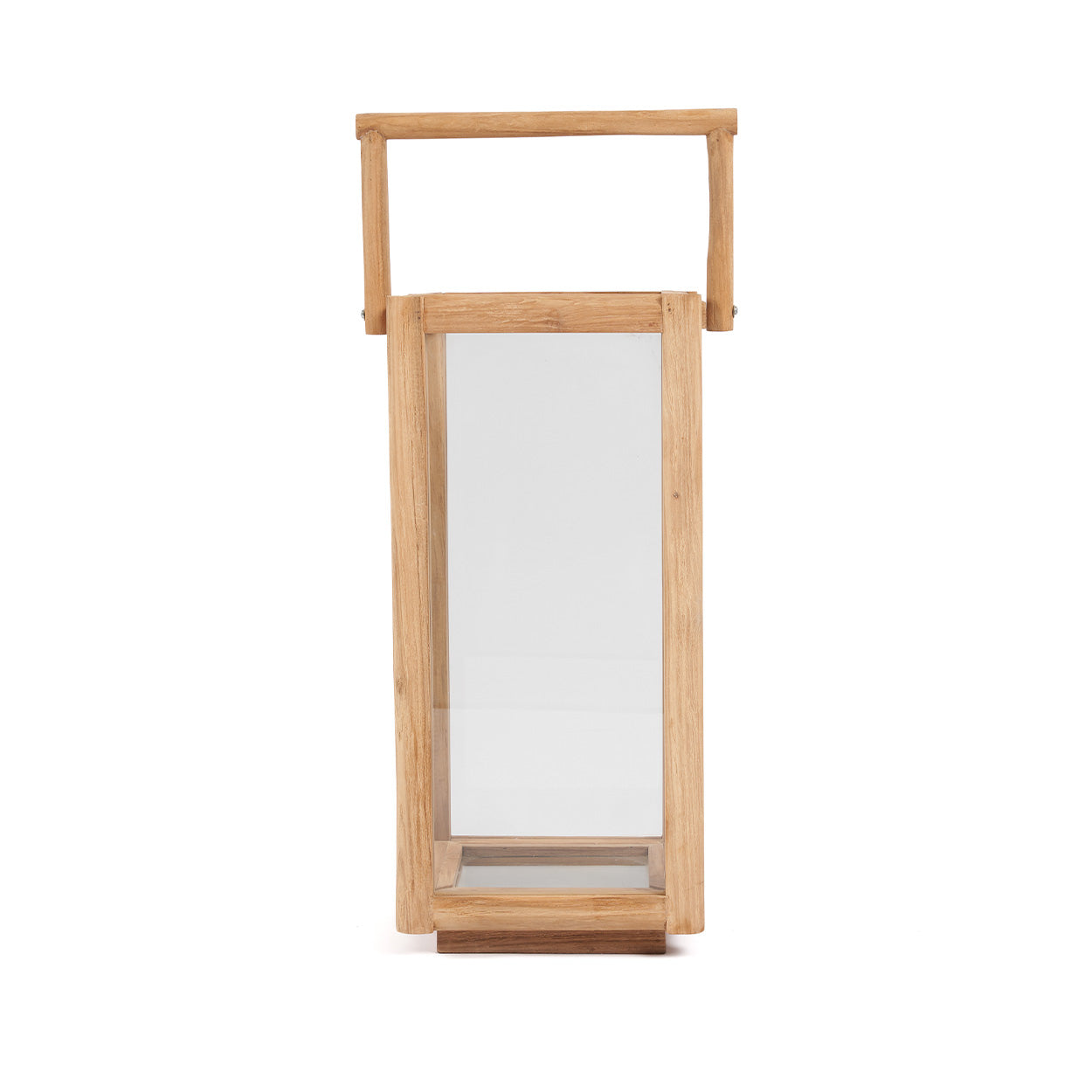 Lanterne rectangulaire en bois de teck recyclé avec poignée – H60 cm