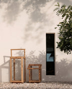 Lanterne rectangulaire en bois de teck recyclé naturel avec poignée – H43 cm
