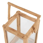 Lanterne rectangulaire en bois de teck recyclé naturel avec poignée – H43 cm