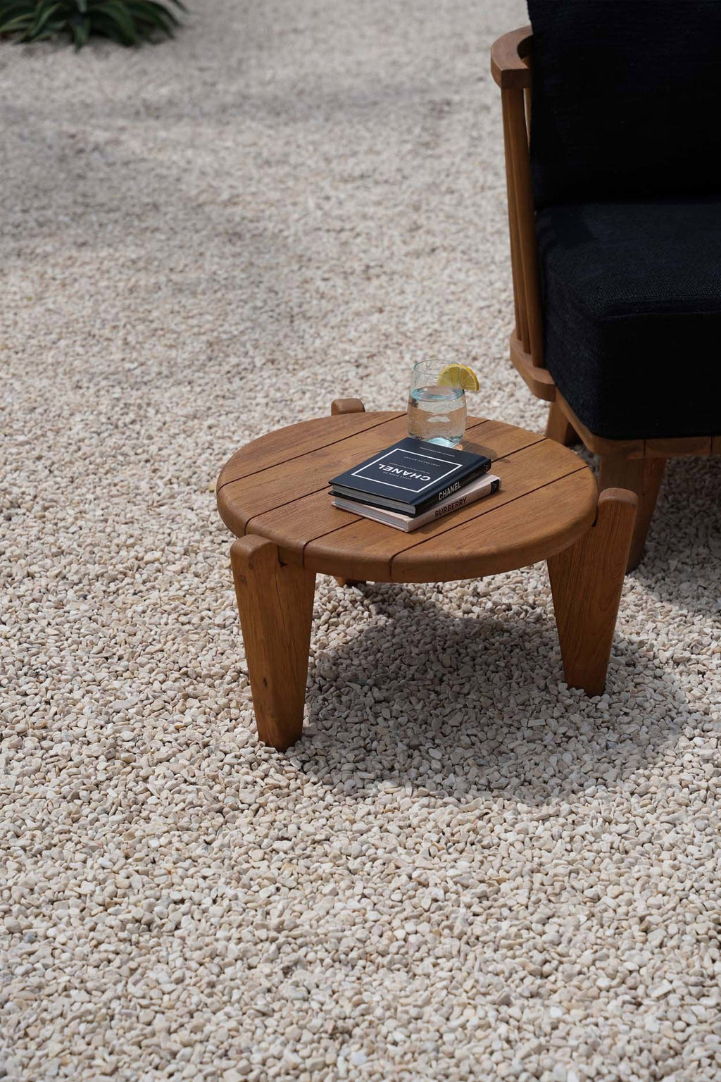 Table basse ronde en teck recyclé naturel pour jardin ou terrasse – Ø50 cm
