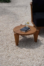 Table basse ronde en teck recyclé naturel pour jardin ou terrasse – Ø50 cm
