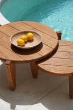 Table basse ronde en teck recyclé naturel pour jardin ou terrasse – Ø50 cm