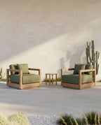 Fauteuil d'extérieur teck bois clair vert olive - 70x70 cm