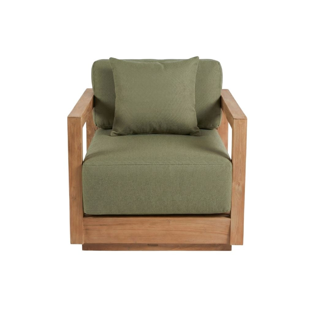 Fauteuil d'extérieur teck bois clair vert olive - 70x70 cm