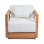 Fauteuil en teck recyclé avec coussins blancs pour extérieur ou véranda – 85x77 cm