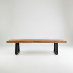 Banc en teck recyclé pieds en métal noir rectangulaire – 220x100 cm