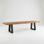 Banc en teck recyclé pieds en métal noir rectangulaire – 220x100 cm