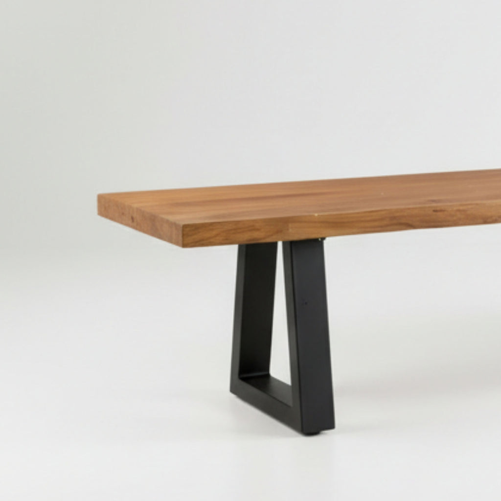 Banc en teck recyclé pieds en métal noir rectangulaire – 280x110 cm