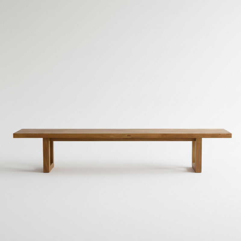 Banc en teck recyclé finition naturelle pieds ajourés – 220x100 cm