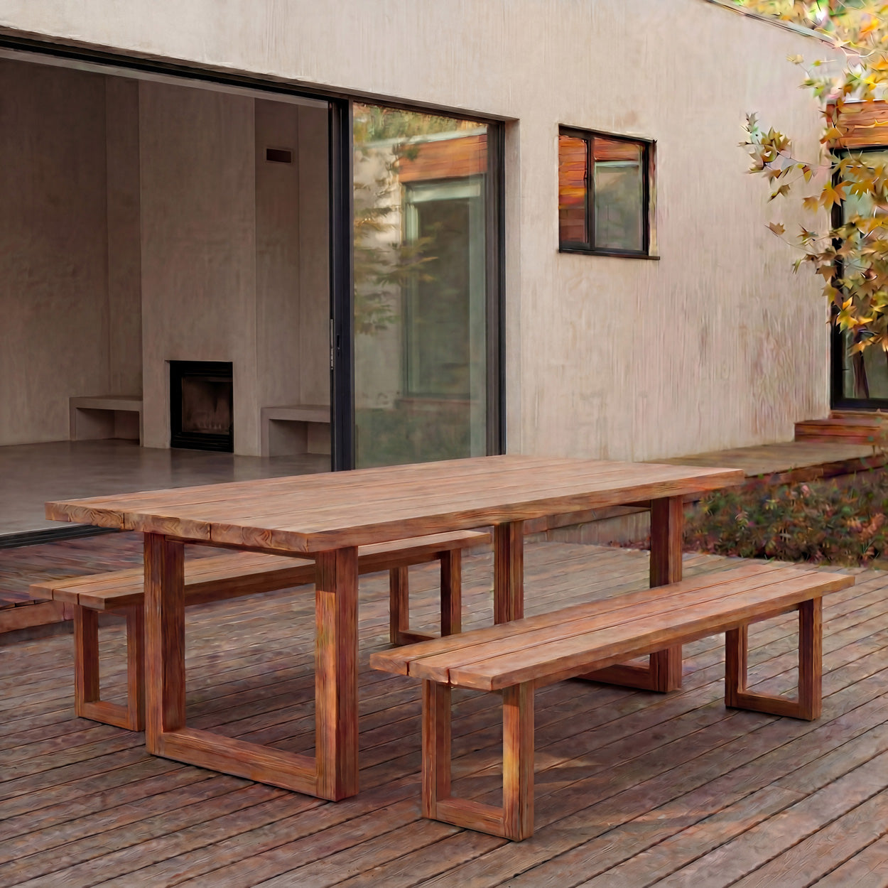 Banc en teck recyclé finition naturelle pieds ajourés – 220x100 cm