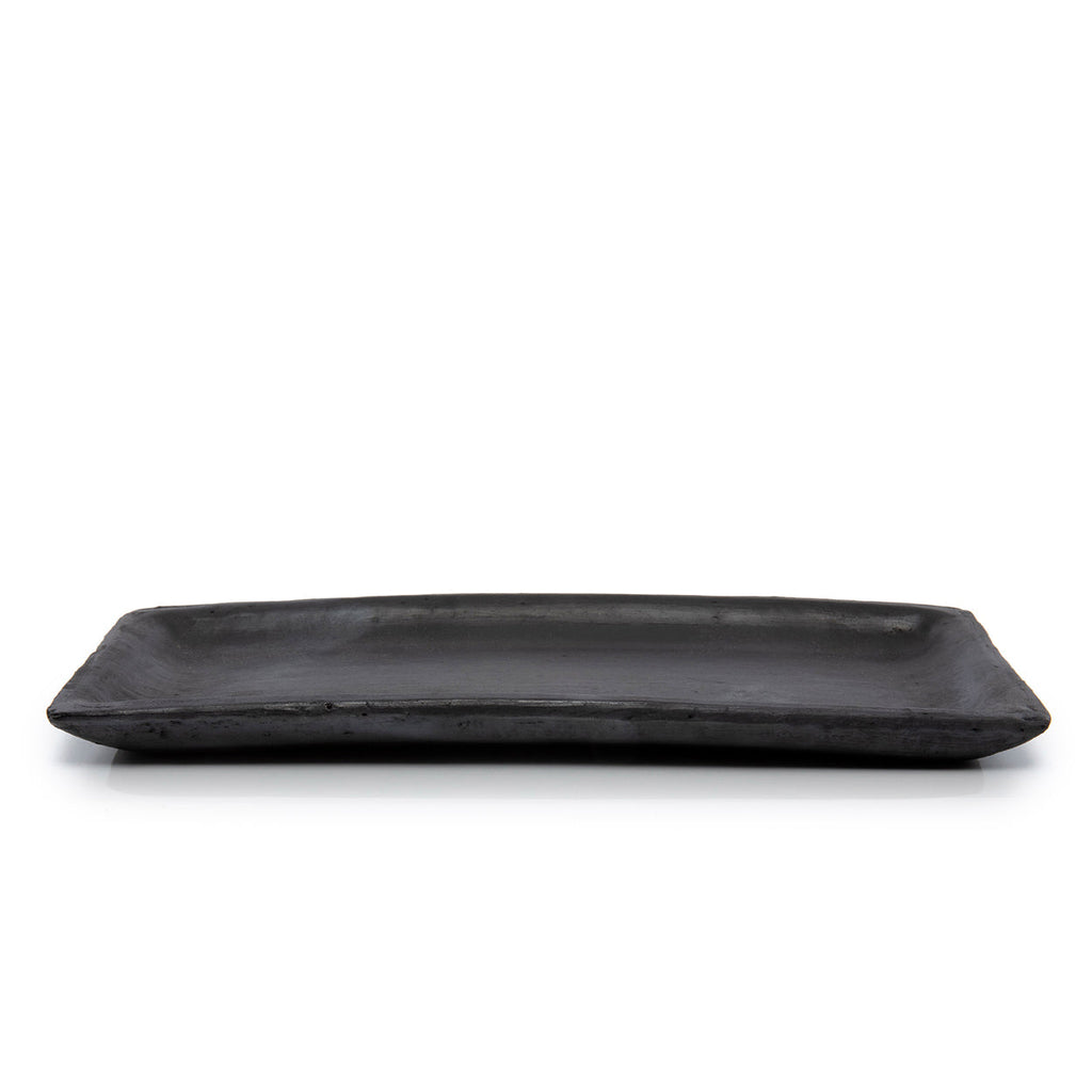 Plateau à sushi rectangulaire en terre cuite noire aspect mat