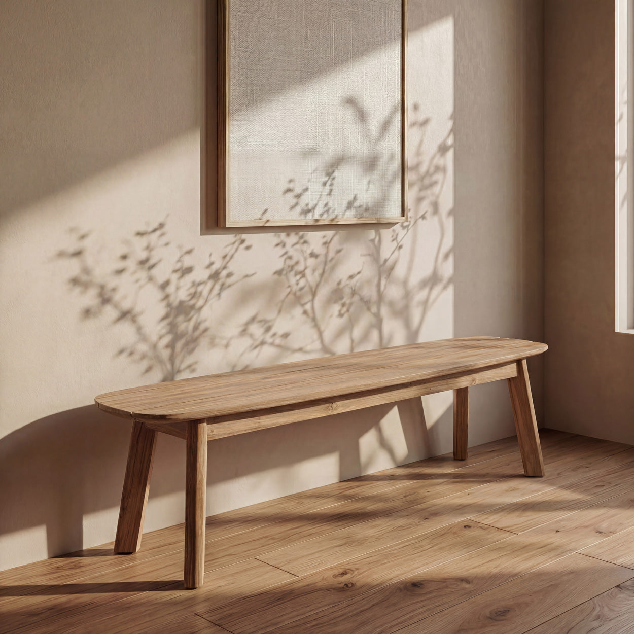 Banc en teck recyclé ovale naturel – 160x40 cm
