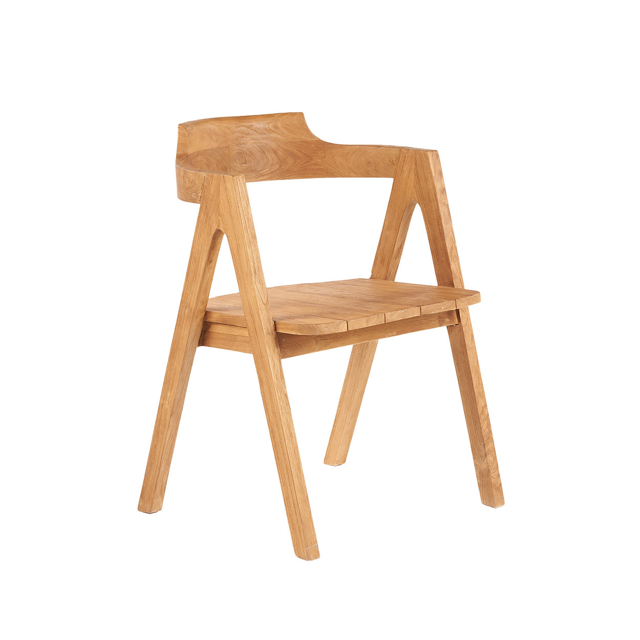 Chaise de salle à manger en teck naturel pour extérieur avec dossier courbé