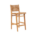 Tabouret de bar en bois recyclé et rotin tressé naturel avec dossier