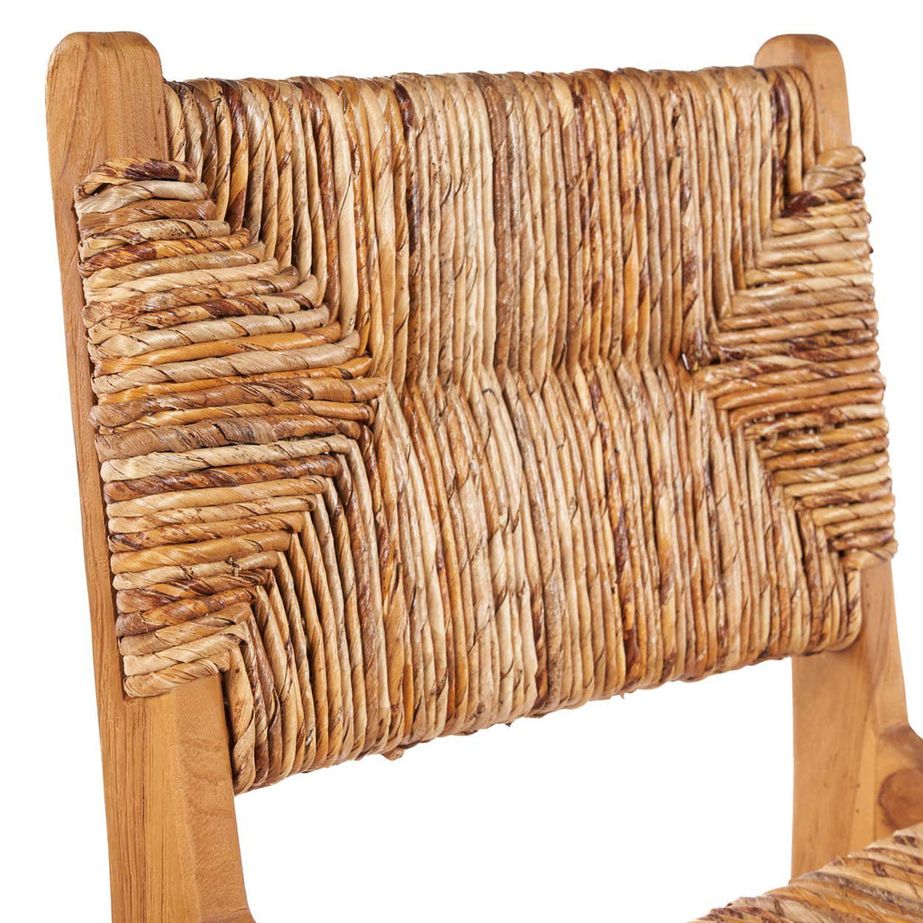 Tabouret de bar en bois recyclé et rotin tressé naturel avec dossier