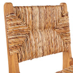 Tabouret de bar en bois recyclé et rotin tressé naturel avec dossier