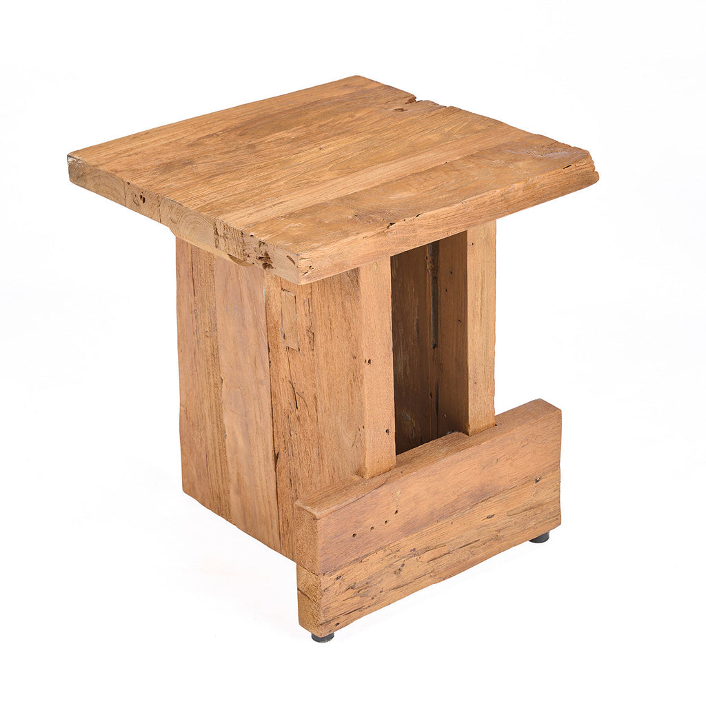 Tabouret bloc en teck massif ajouré - 40x40 cm