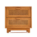 Chevet en teck et rotin naturel pour chambre 2 tiroirs – 51x48 cm