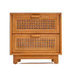 Chevet en teck et rotin naturel pour chambre 2 tiroirs – 51x48 cm