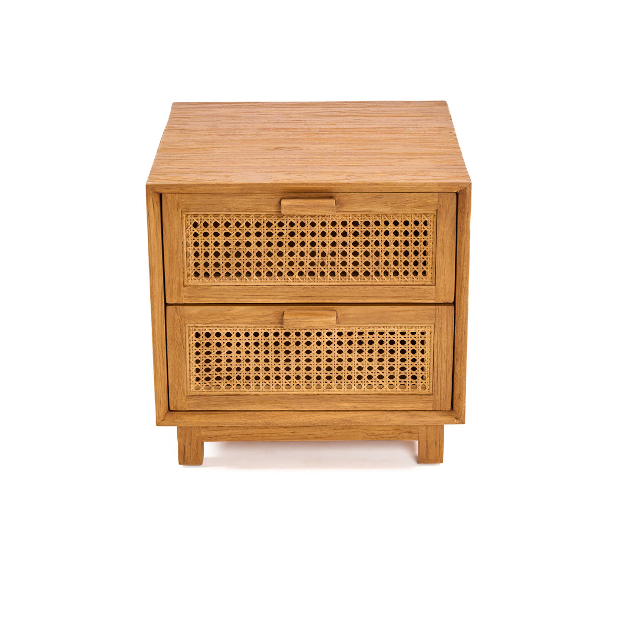 Chevet en teck et rotin naturel pour chambre 2 tiroirs – 51x48 cm