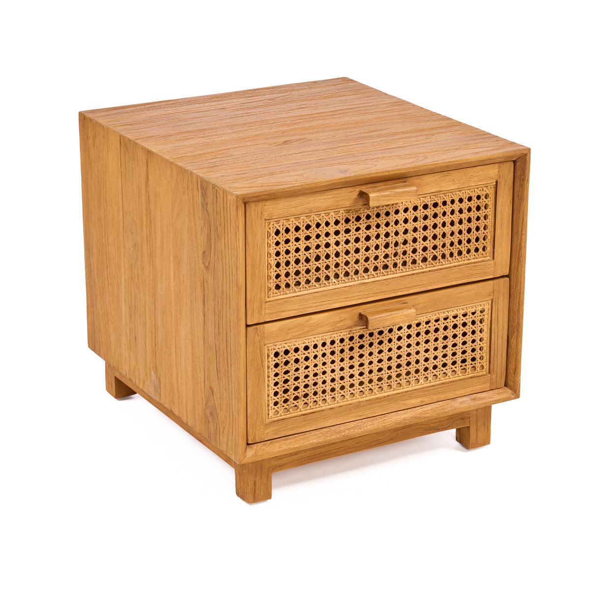 Chevet en teck et rotin naturel pour chambre 2 tiroirs – 51x48 cm