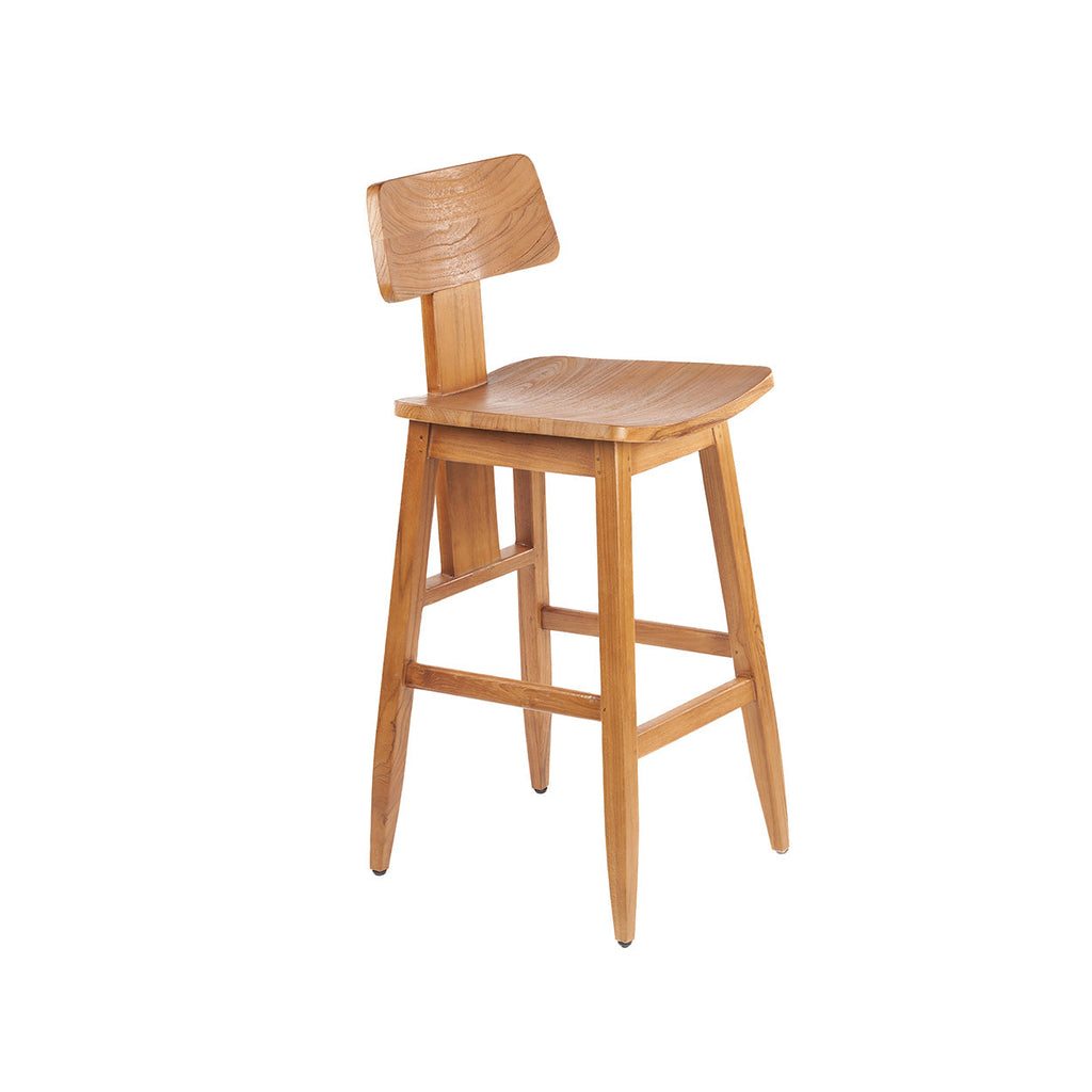 Tabouret de bar en teck naturel avec dossier incliné – H109 cm