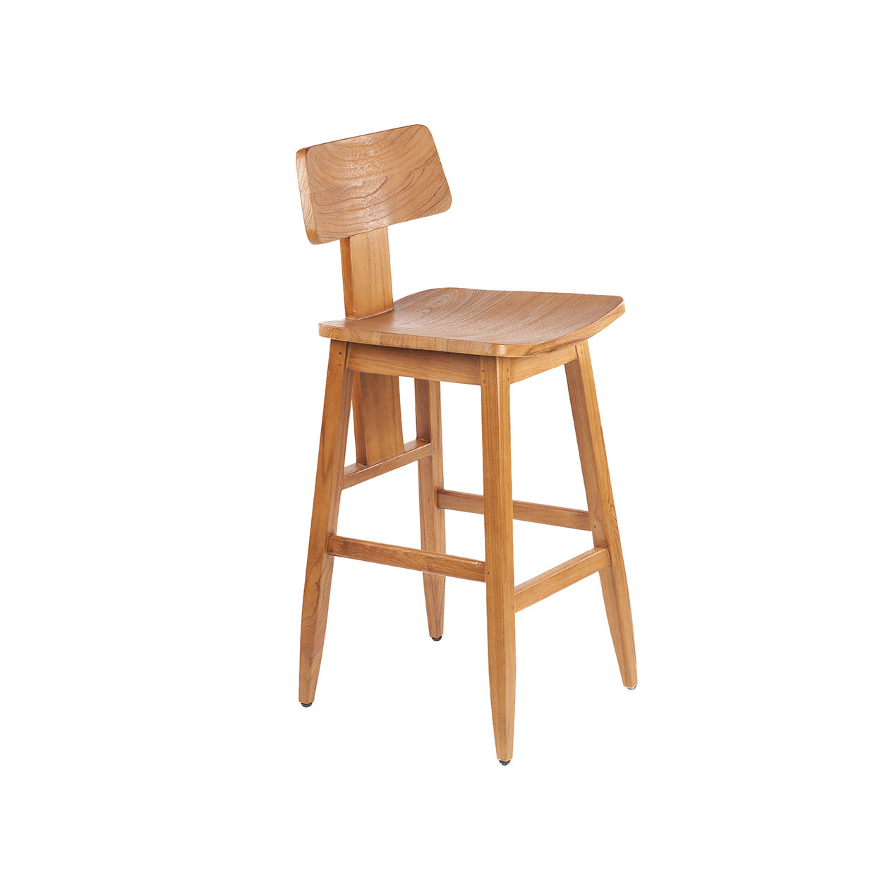 Tabouret de bar en teck naturel avec dossier incliné – H109 cm