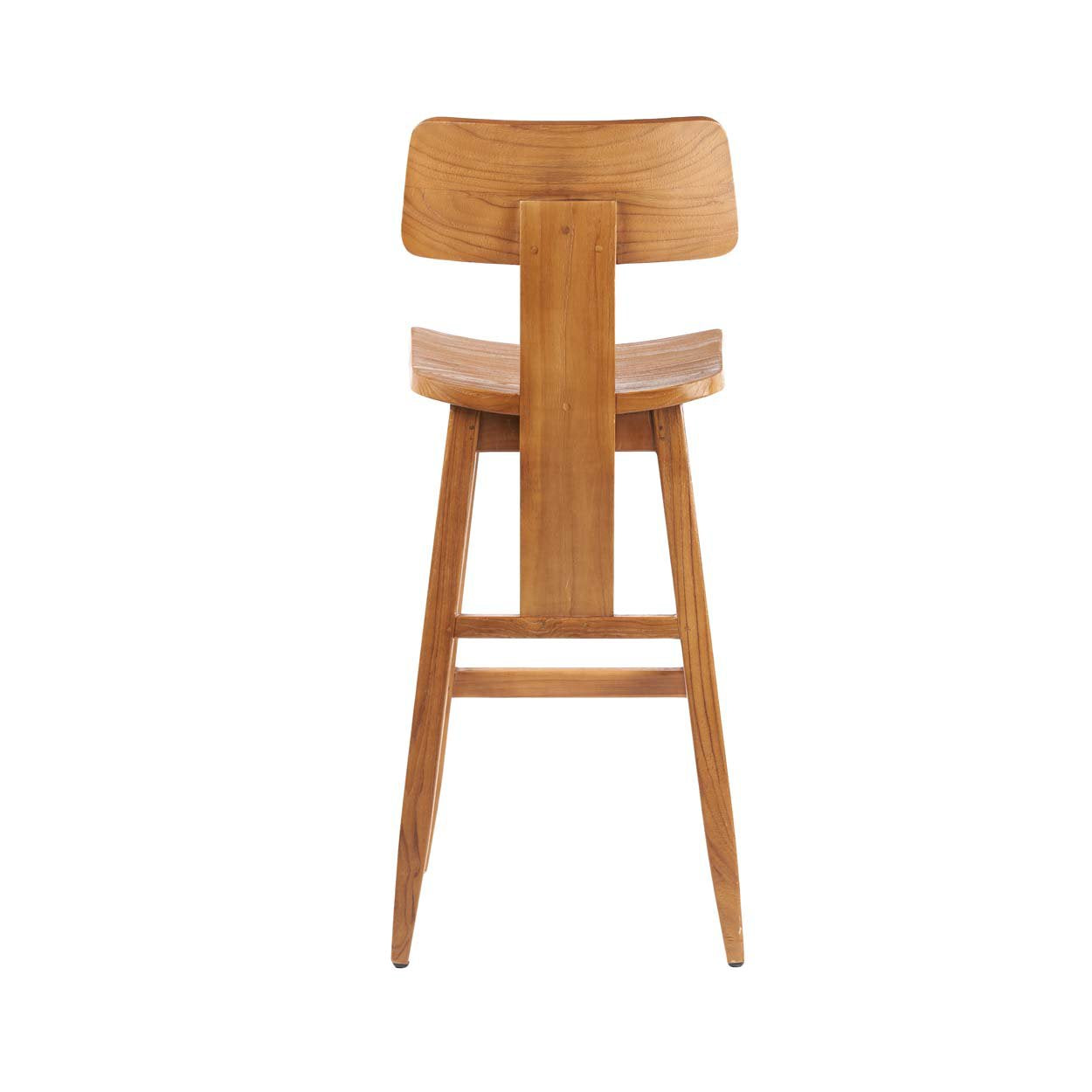 Tabouret de bar en teck naturel avec dossier incliné – H109 cm