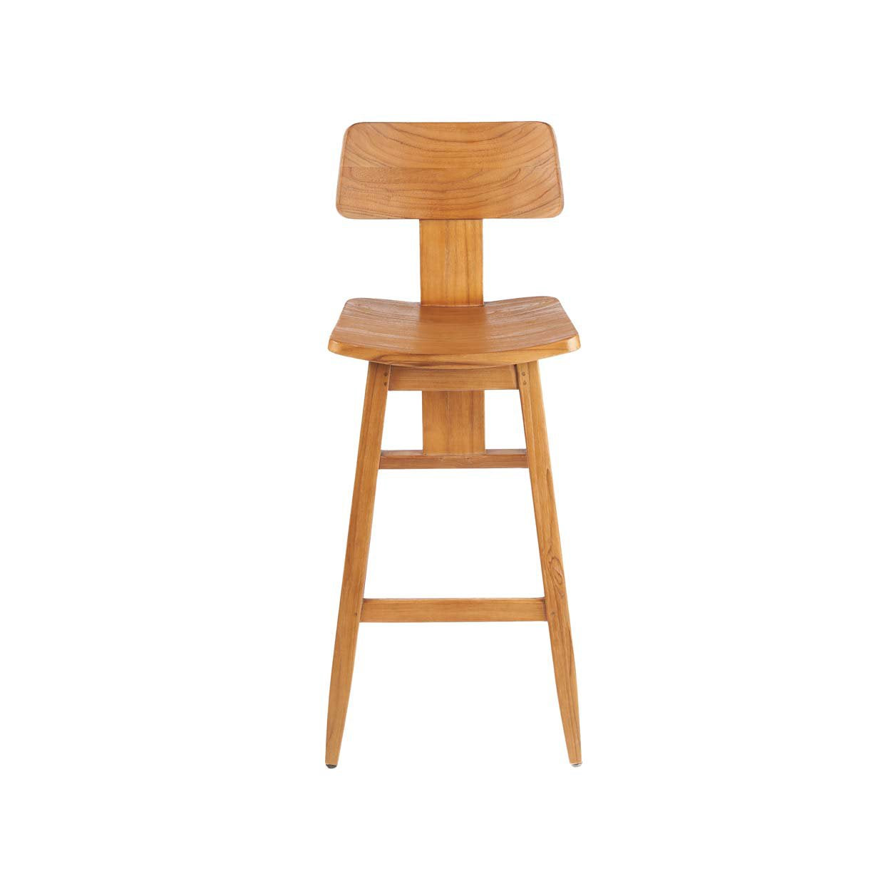 Tabouret de bar en teck naturel avec dossier incliné – H109 cm