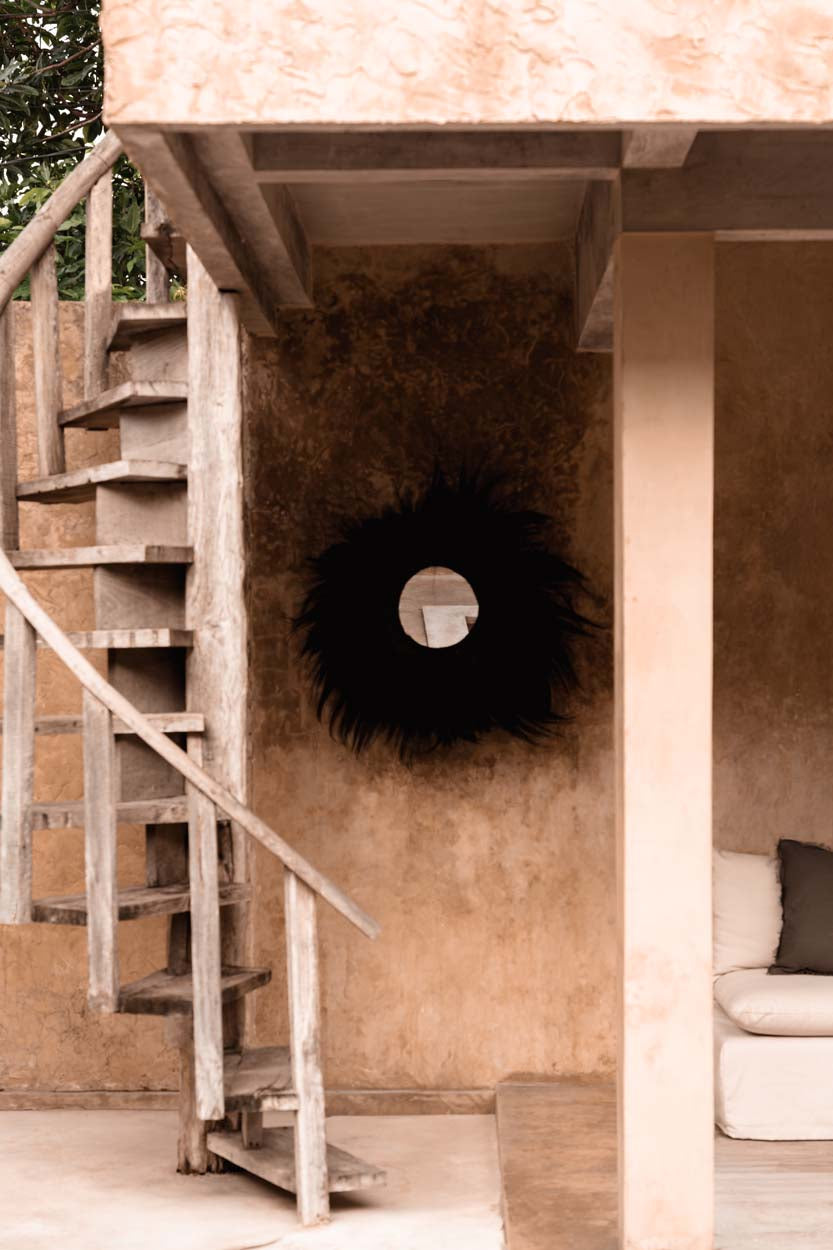 Miroir rond en herbe séchée noire 90cm