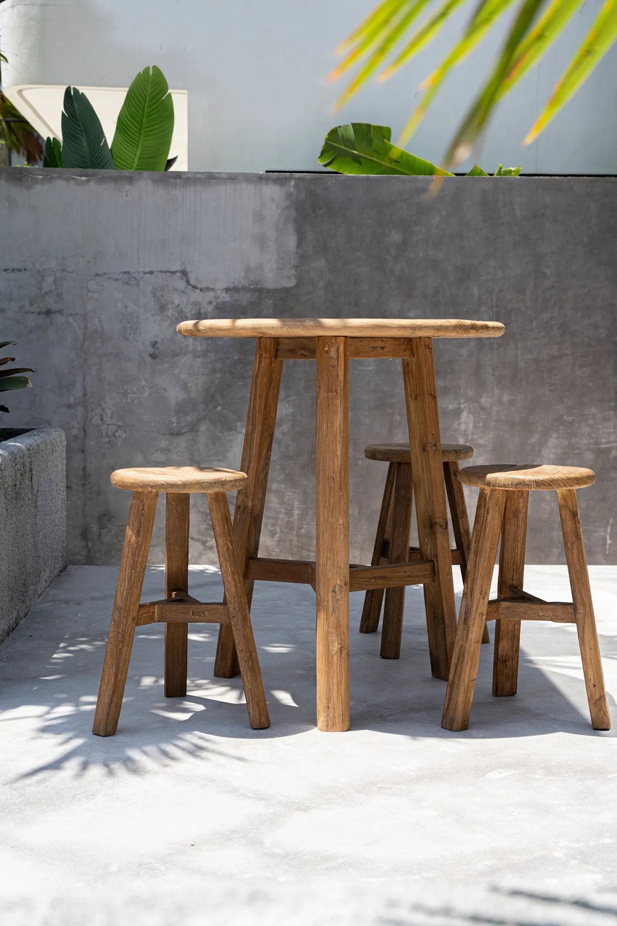 Table bar ronde teck naturel extérieure/intérieure – 105x90 cm