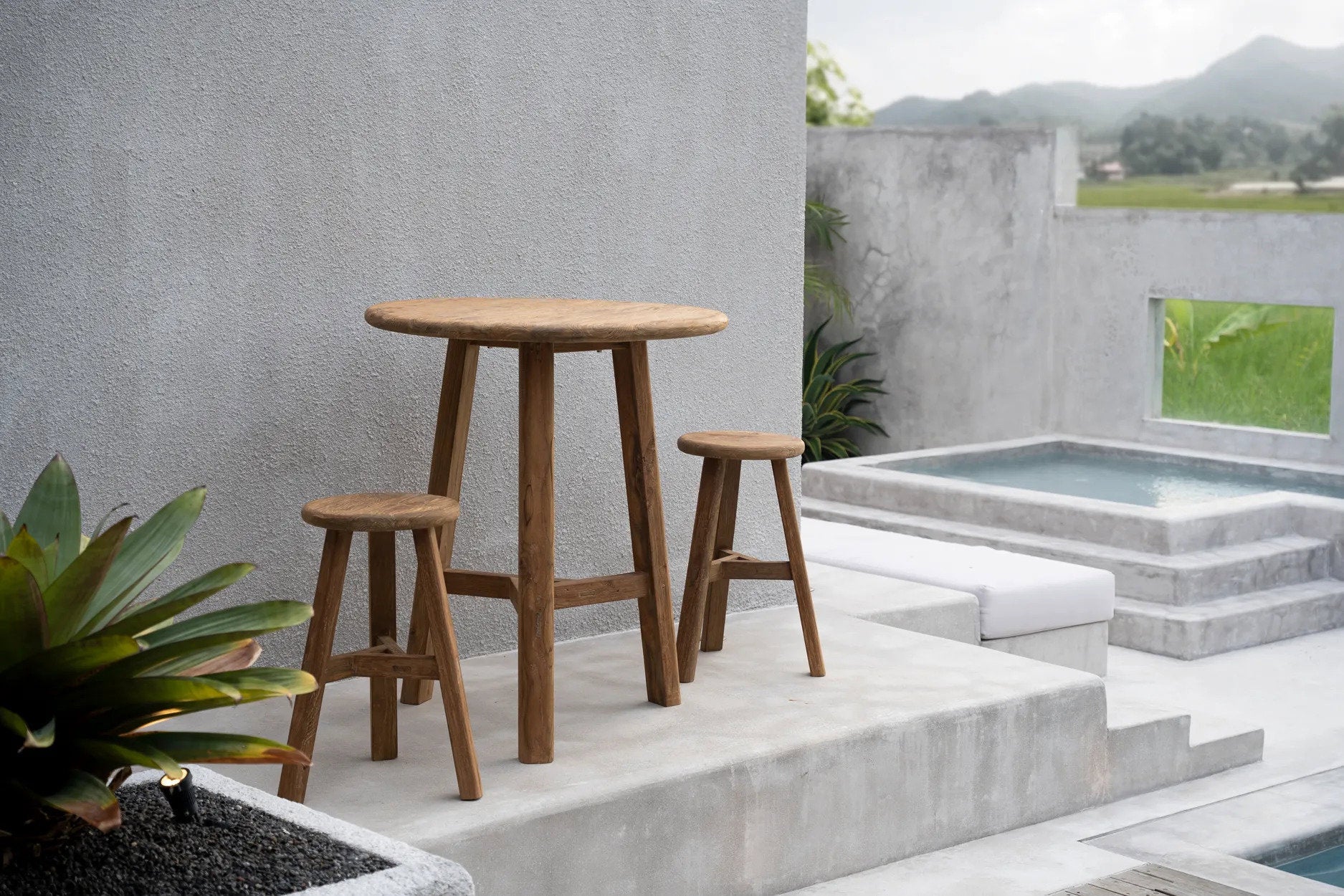 Table bar ronde teck naturel extérieure/intérieure – 105x90 cm