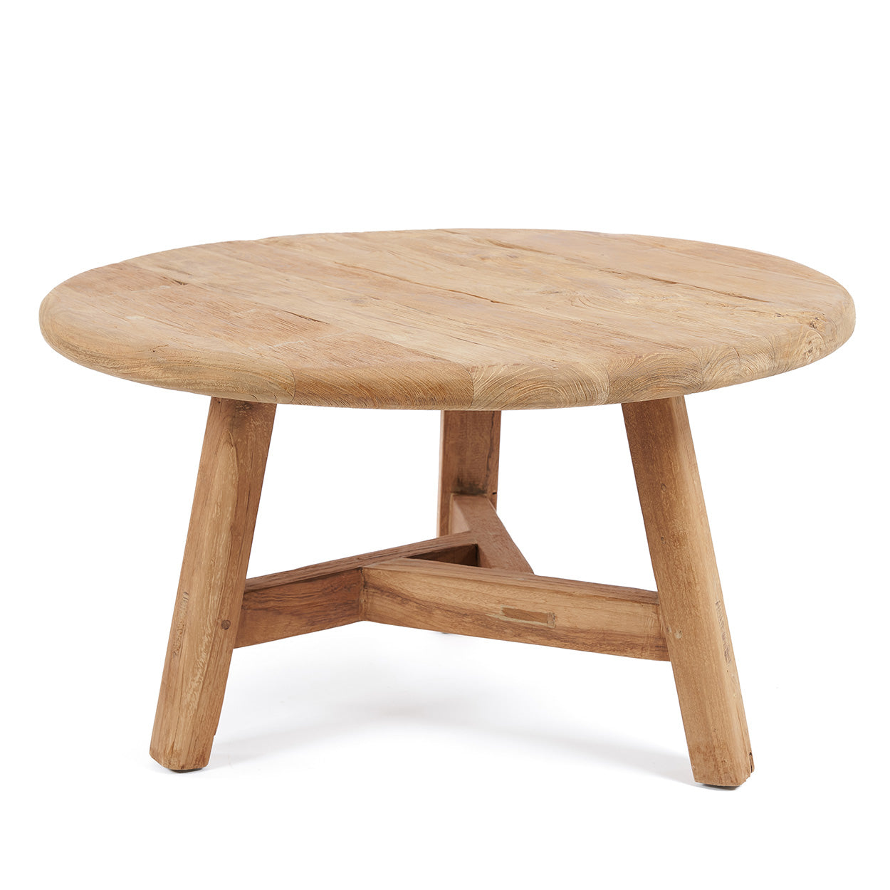 Table basse ronde en bois de teck recyclé naturel – Ø80 cm