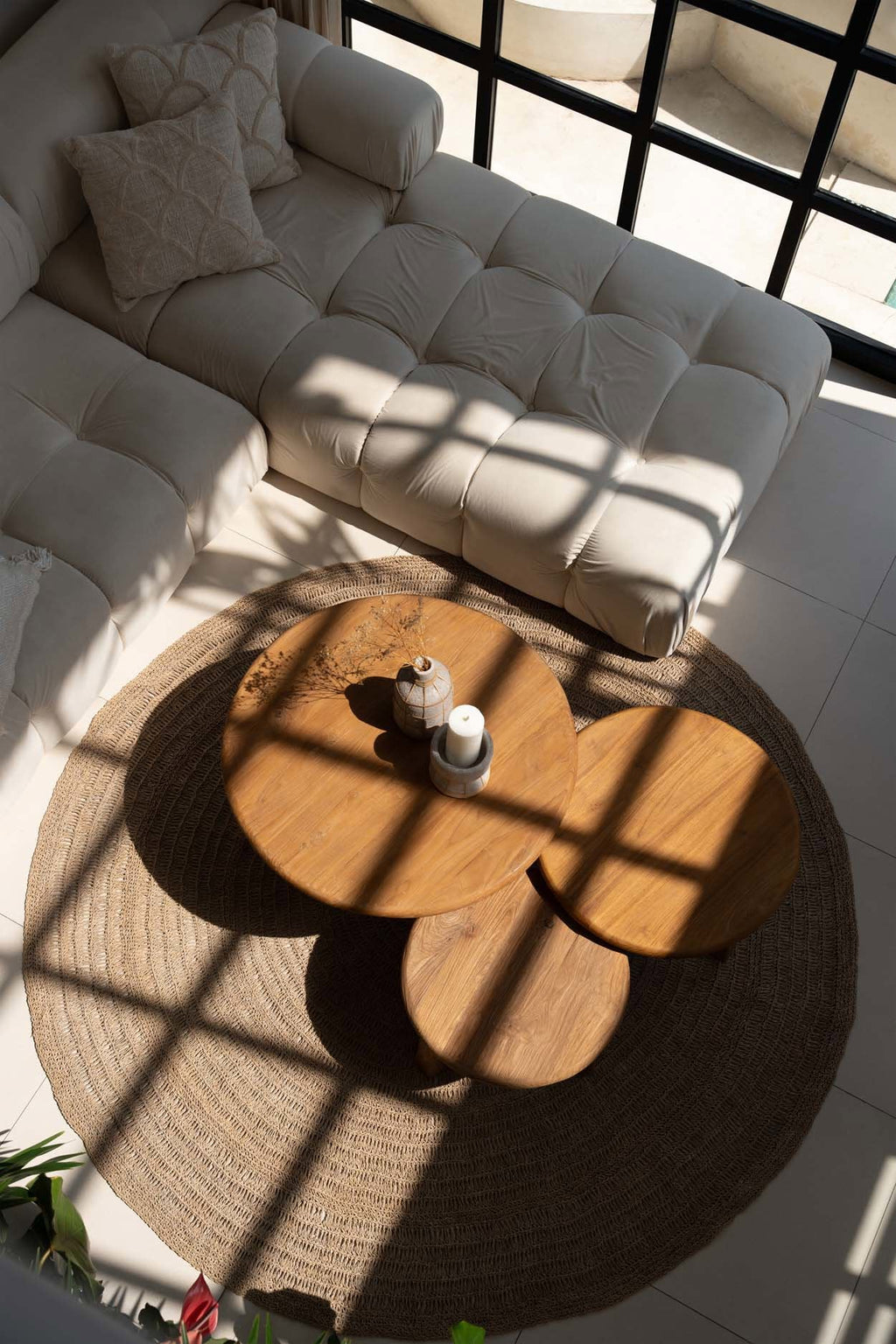Table basse ronde en bois de teck recyclé naturel – Ø80 cm