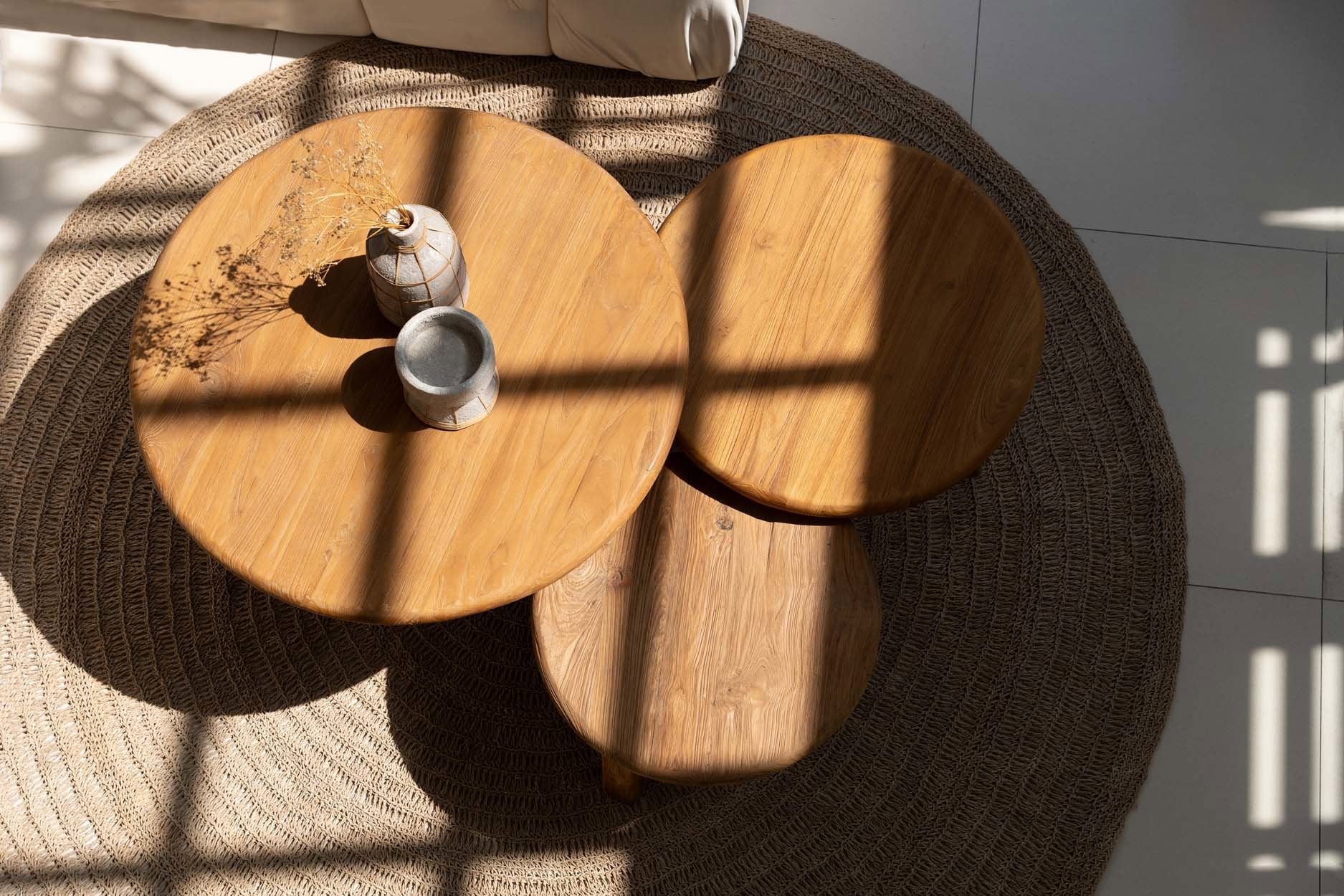 Table basse ronde en bois de teck recyclé naturel pour salon – Ø60 cm
