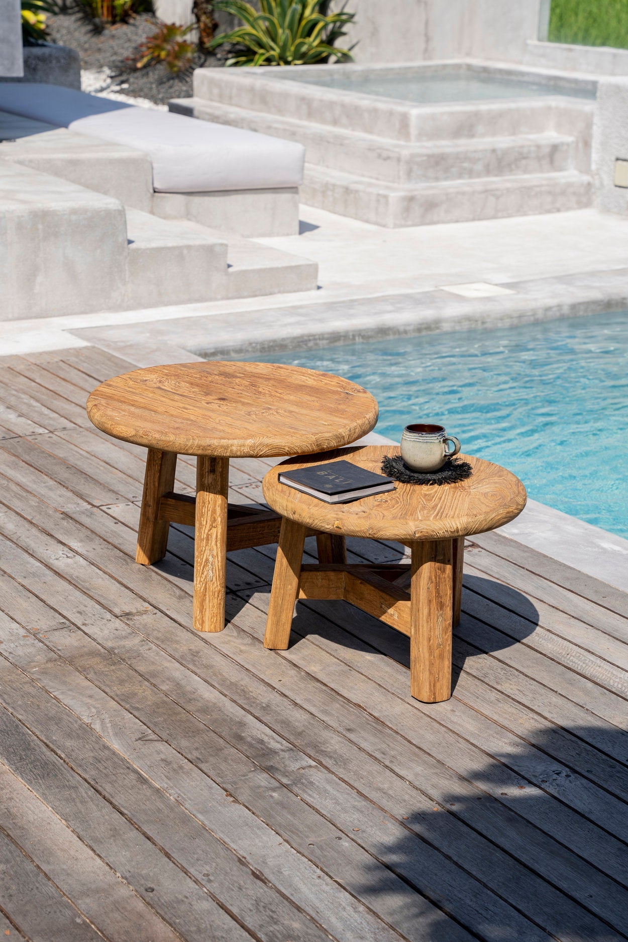 Table basse ronde en bois de teck recyclé naturel pour salon – Ø60 cm