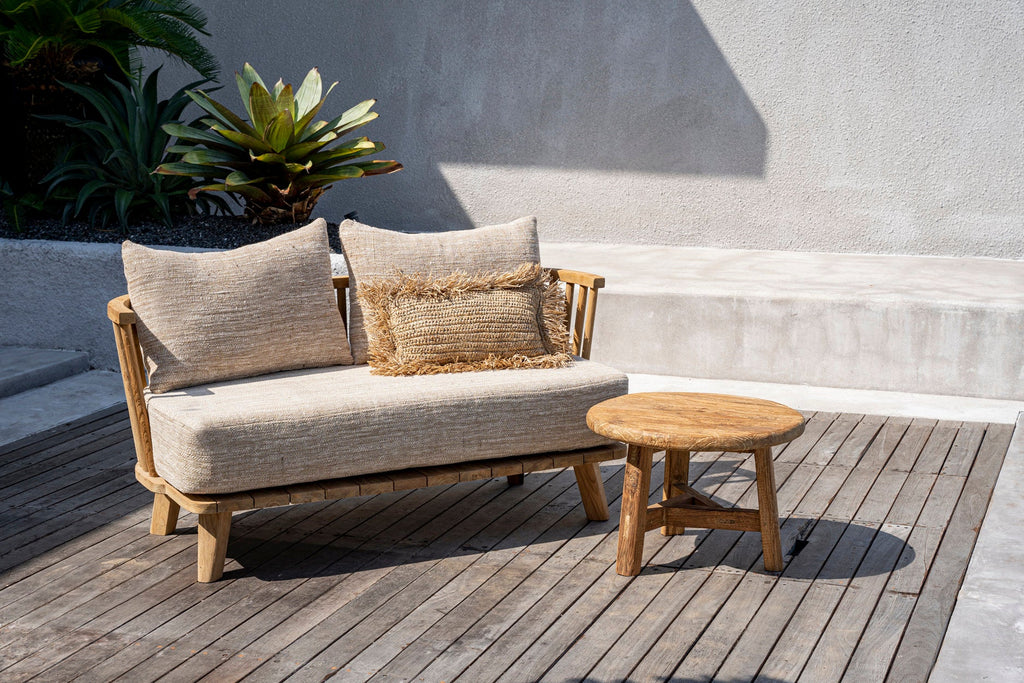 Table basse ronde en bois de teck recyclé naturel pour salon – Ø60 cm