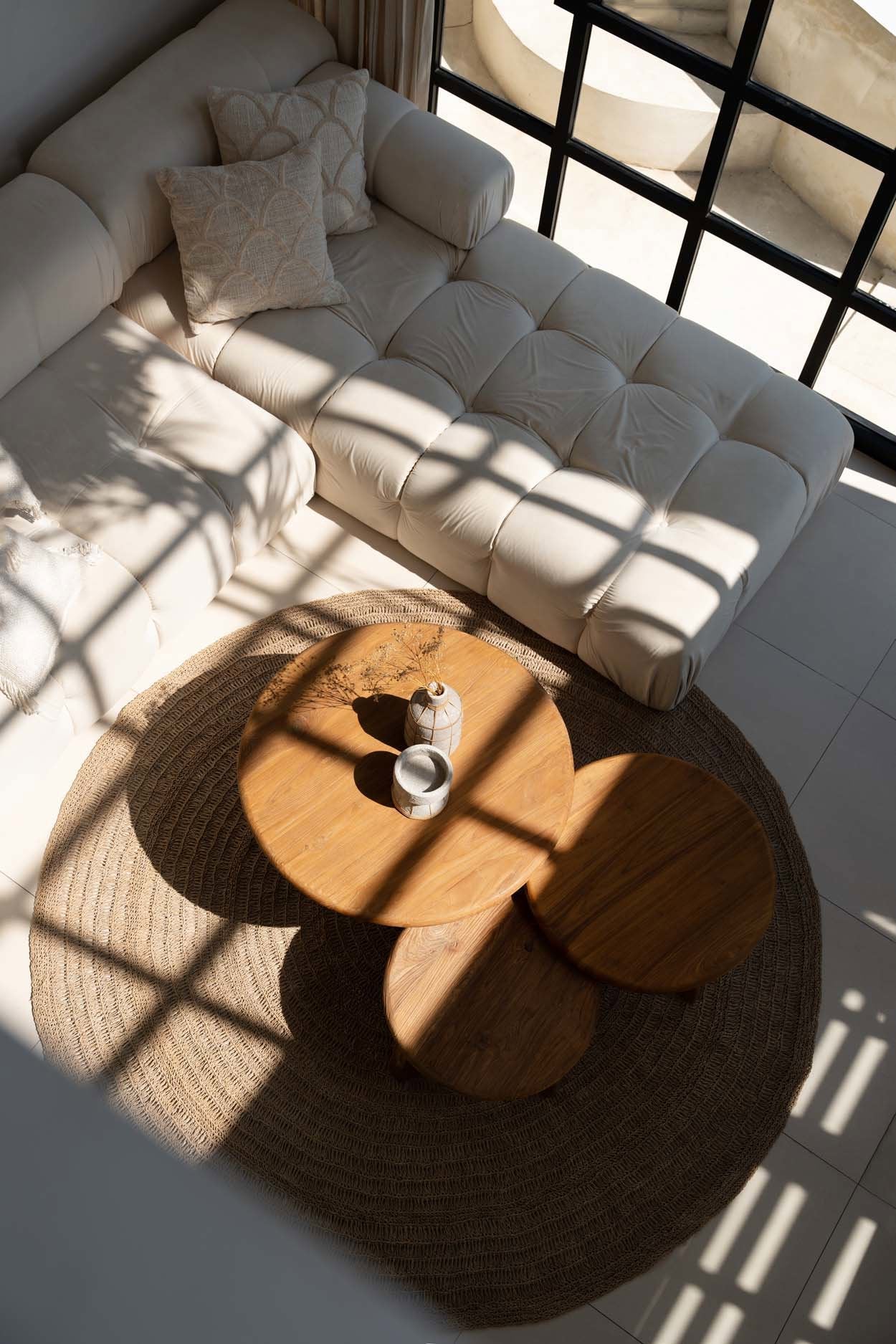 Table basse ronde en bois de teck recyclé naturelle – Ø50 cm
