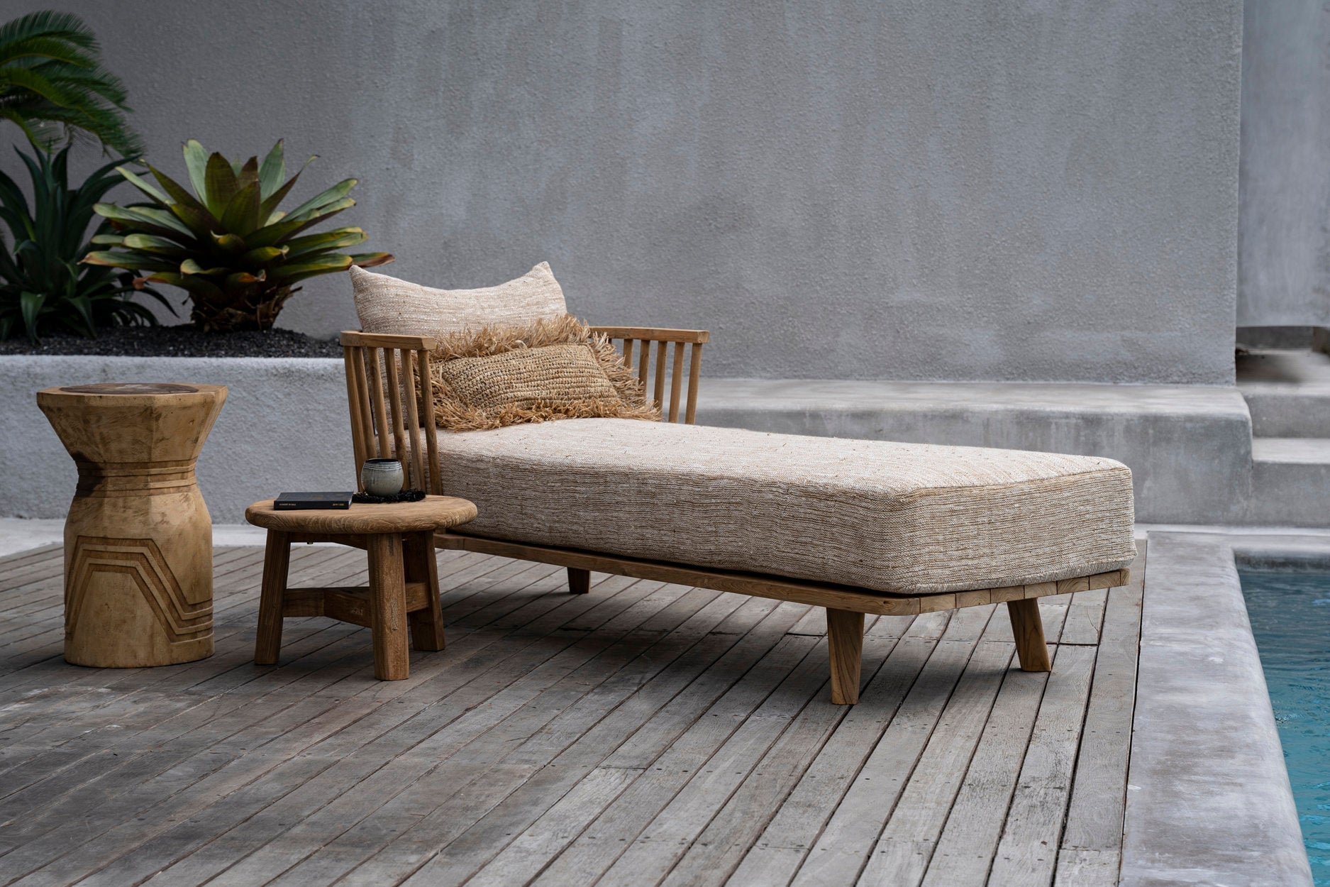 Table basse ronde en bois de teck recyclé naturelle – Ø50 cm