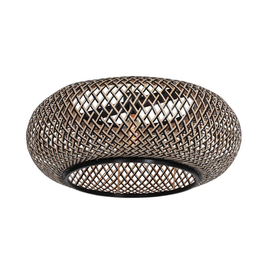 Suspension en bambou naturel et noir ajourée ronde – Ø60 cm