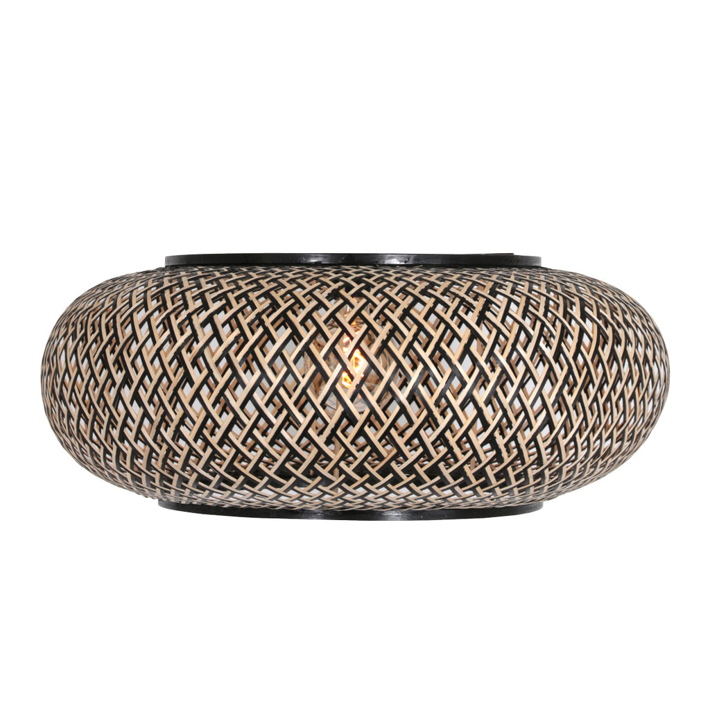 Suspension en bambou naturel et noir ajourée ronde – Ø60 cm