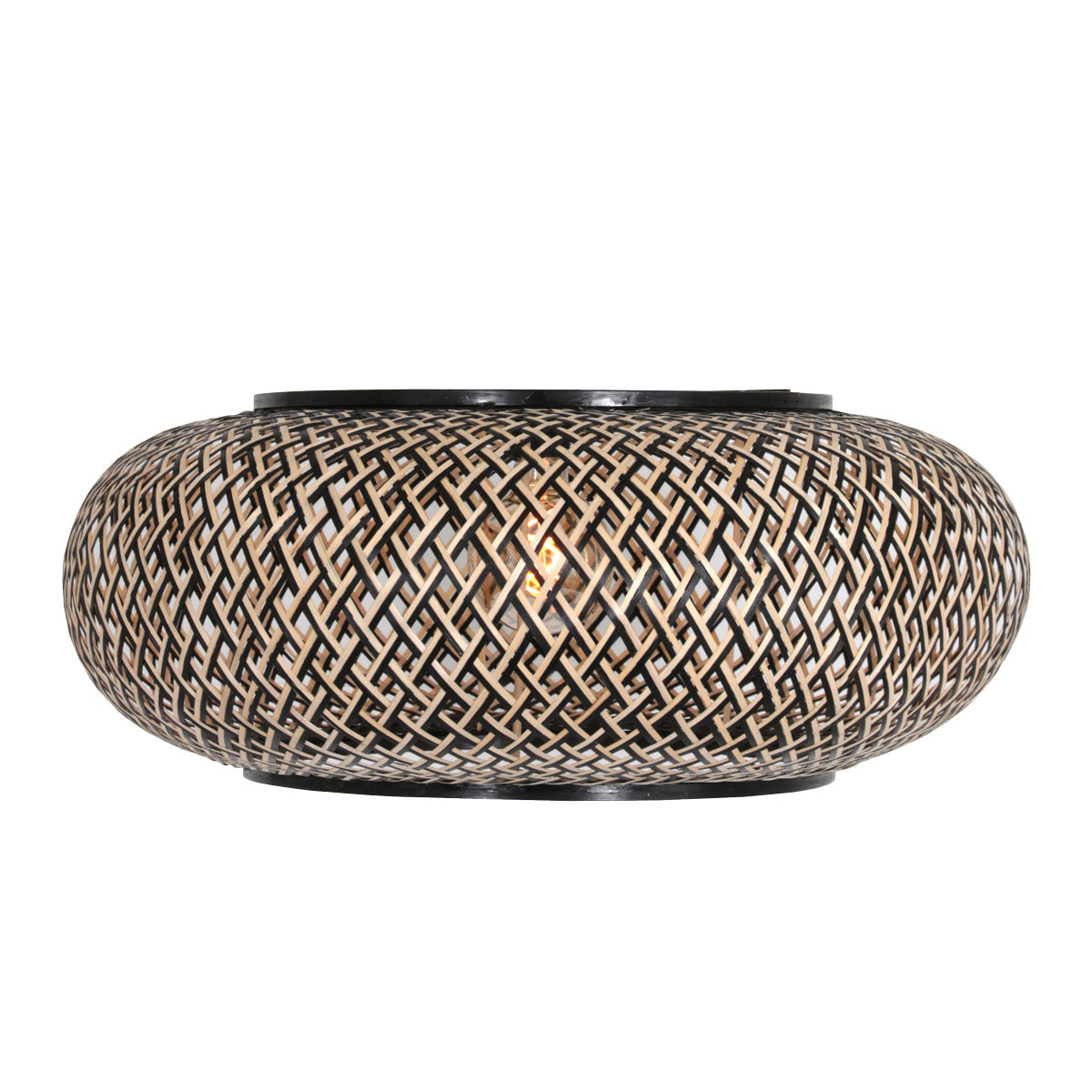 Suspension en bambou naturel et noir ajourée ronde – Ø60 cm