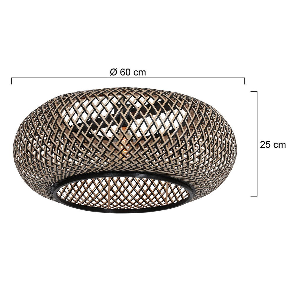 Suspension en bambou naturel et noir ajourée ronde – Ø60 cm