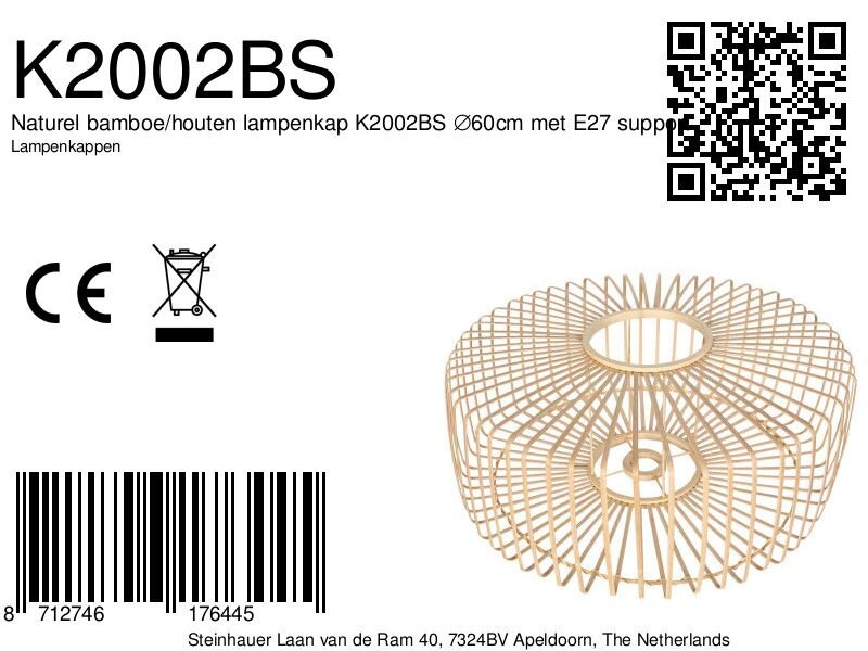 Abat-jour rond en bambou et bois naturel pour suspension – Ø60 cm